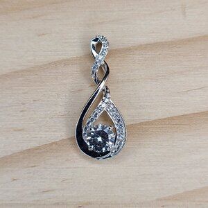 Sterling Silver Lab White Sapphire Teardrop Pendant With Twisted Design 2.2g 1"